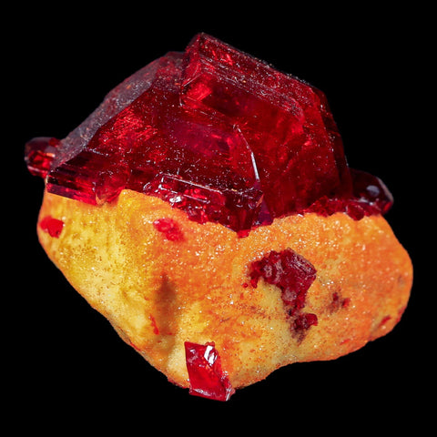 2" Stunning Red Pruskite Yellow Base Crystal Mineral Specimen From Poland - Fossil Age Minerals