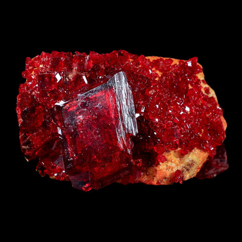 3.2" Stunning Red Pruskite Yellow Base Crystal Mineral Specimen From Poland - Fossil Age Minerals