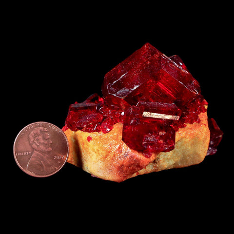 2.5" Stunning Red Pruskite Yellow Base Crystal Mineral Specimen From Poland - Fossil Age Minerals
