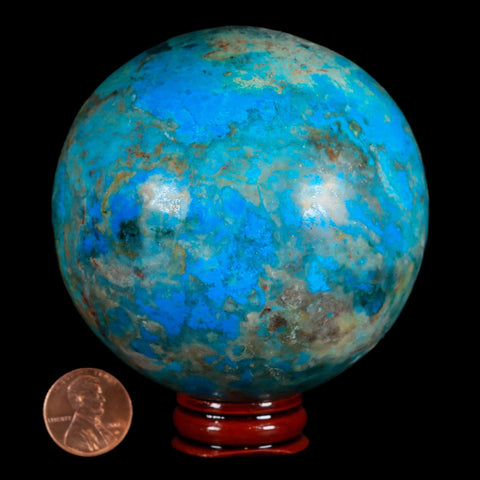 XL 79MM Chrysocolla Polished Sphere Teal And Blue Color Location Peru Free Stand - Fossil Age Minerals