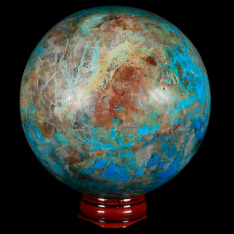 XL 79MM Chrysocolla Polished Sphere Teal And Blue Color Location Peru Free Stand - Fossil Age Minerals