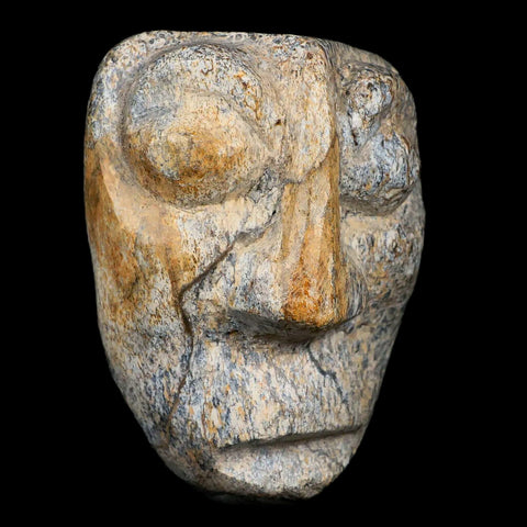 3" Mastodon Mammoth Fossilized Bone Hand Carved Mask Java Indonesia - Fossil Age Minerals