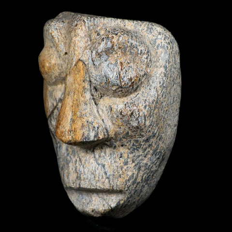 3" Mastodon Mammoth Fossilized Bone Hand Carved Mask Java Indonesia - Fossil Age Minerals