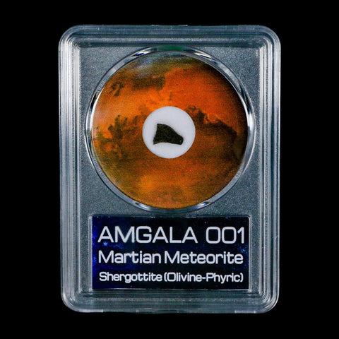 Mars Rock Martian Meteorite Amgala 001 Shergottite Olivine-Phyric COA And Display - Fossil Age Minerals