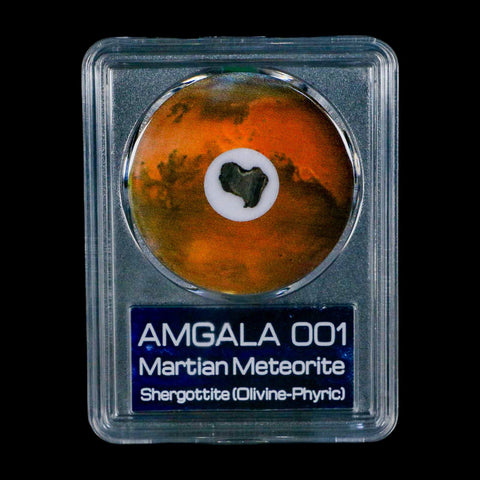 Mars Rock Martian Meteorite Amgala 001 Shergottite Olivine-Phyric COA And Display - Fossil Age Minerals