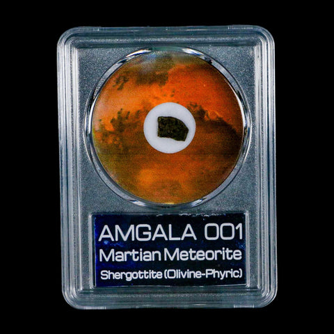 Mars Rock Martian Meteorite Amgala 001 Shergottite Olivine-Phyric COA And Display - Fossil Age Minerals