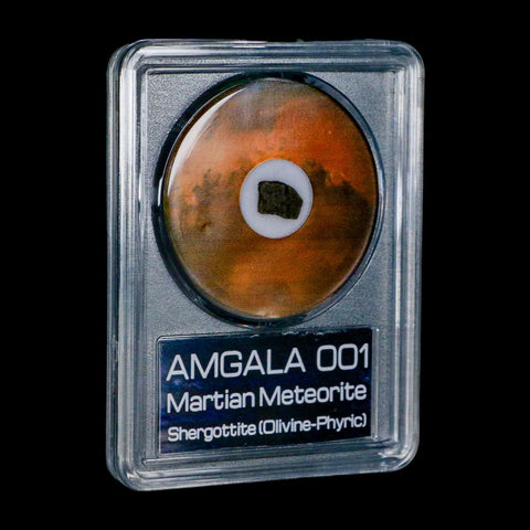 Mars Rock Martian Meteorite Amgala 001 Shergottite Olivine-Phyric COA And Display - Fossil Age Minerals