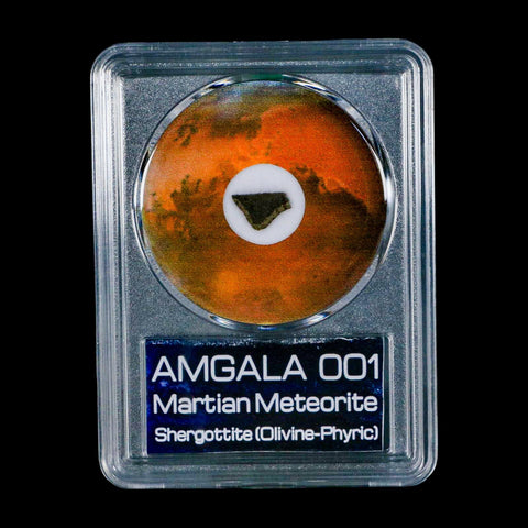 Mars Rock Martian Meteorite Amgala 001 Shergottite Olivine-Phyric COA And Display - Fossil Age Minerals