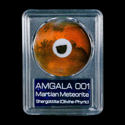 Mars Rock Martian Meteorite Amgala 001 Shergottite Olivine-Phyric COA And Display - Fossil Age Minerals