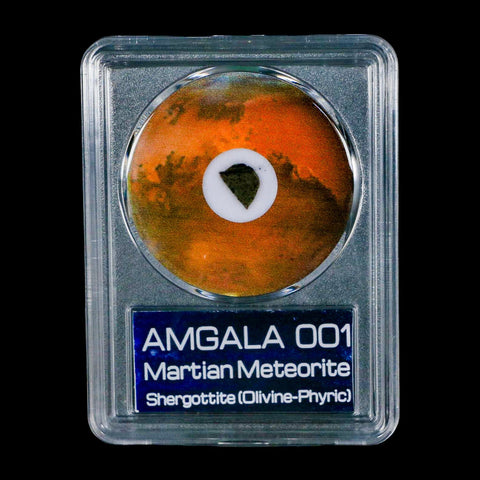 Mars Rock Martian Meteorite Amgala 001 Shergottite Olivine-Phyric COA And Display - Fossil Age Minerals