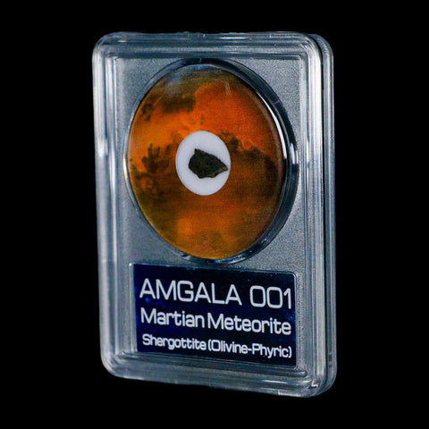 Mars Rock Martian Meteorite Amgala 001 Shergottite Olivine-Phyric COA And Display - Fossil Age Minerals