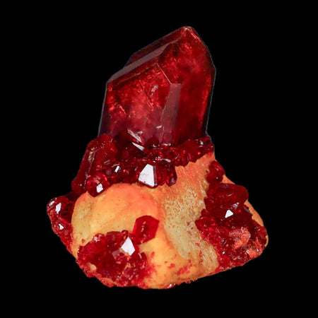 2.3" Stunning Red Pruskite Yellow Base Crystal Mineral Specimen From Poland