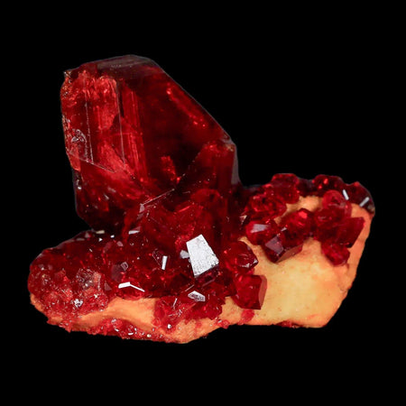 2.4" Stunning Red Pruskite Yellow Base Crystal Mineral Specimen From Poland