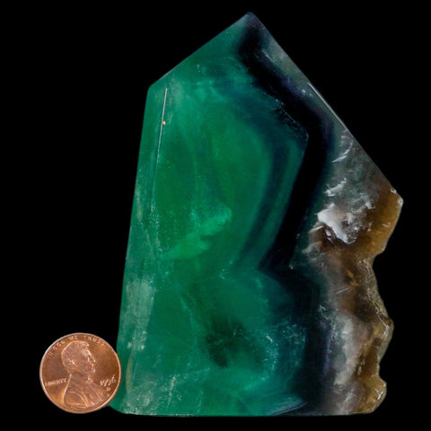 3.7" Rainbow Fluorite Crystal Mineral Specimen Natural Cut Polished Side Point Tower - Fossil Age Minerals