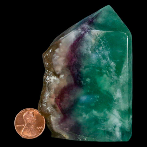 3.2" Rainbow Fluorite Crystal Mineral Specimen Natural Cut Polished Side Point Tower