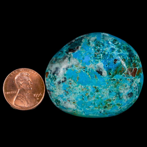 1.7" Chrysocolla Palm Stone Polished Free Form Blue And Teal Color Location Peru - Fossil Age Minerals