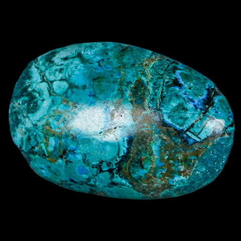 1.7" Chrysocolla Palm Stone Polished Free Form Blue And Teal Color Location Peru - Fossil Age Minerals