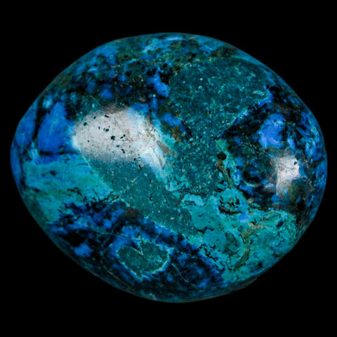 1.6" Chrysocolla Palm Stone Polished Free Form Blue And Teal Color Location Peru - Fossil Age Minerals