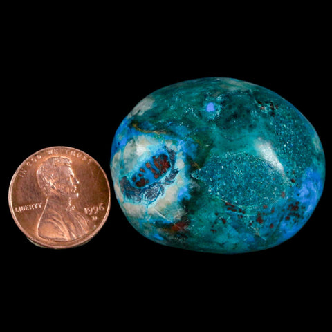 1.6" Chrysocolla Palm Stone Polished Free Form Blue And Teal Color Location Peru - Fossil Age Minerals