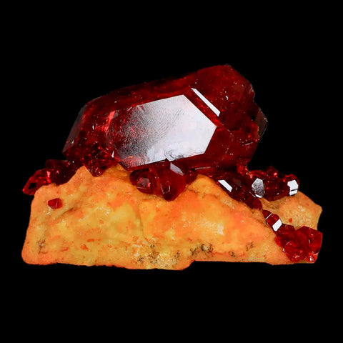 2.3" Stunning Red Pruskite Yellow Base Crystal Mineral Specimen From Poland - Fossil Age Minerals