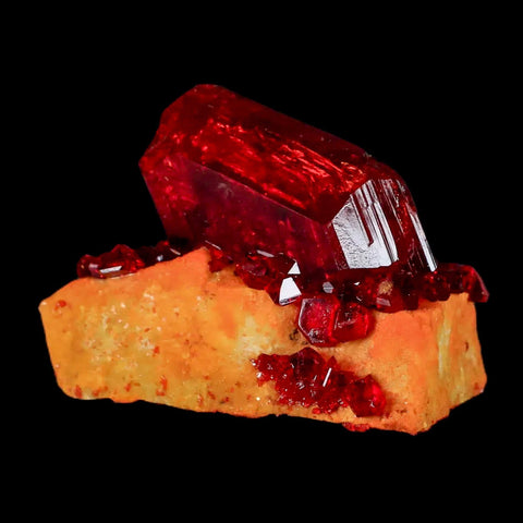 2.3" Stunning Red Pruskite Yellow Base Crystal Mineral Specimen From Poland - Fossil Age Minerals