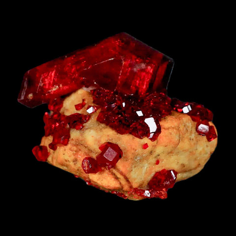 2.3" Stunning Red Pruskite Yellow Base Crystal Mineral Specimen From Poland - Fossil Age Minerals