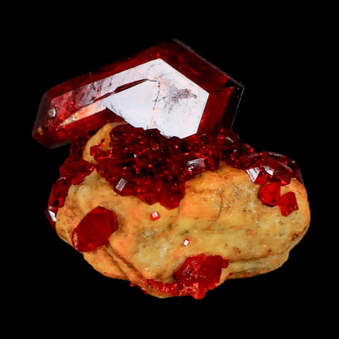 2.3" Stunning Red Pruskite Yellow Base Crystal Mineral Specimen From Poland - Fossil Age Minerals