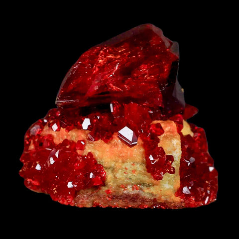 2.3" Stunning Red Pruskite Yellow Base Crystal Mineral Specimen From Poland - Fossil Age Minerals