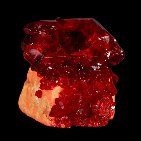 1.9" Stunning Red Pruskite Yellow Base Crystal Mineral Specimen From Poland - Fossil Age Minerals