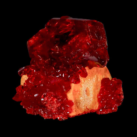 1.9" Stunning Red Pruskite Yellow Base Crystal Mineral Specimen From Poland - Fossil Age Minerals