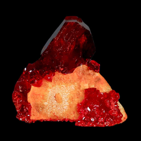 1.9" Stunning Red Pruskite Yellow Base Crystal Mineral Specimen From Poland - Fossil Age Minerals