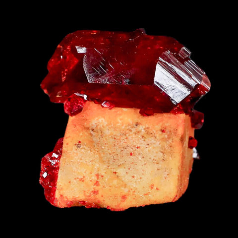 1.9" Stunning Red Pruskite Yellow Base Crystal Mineral Specimen From Poland - Fossil Age Minerals