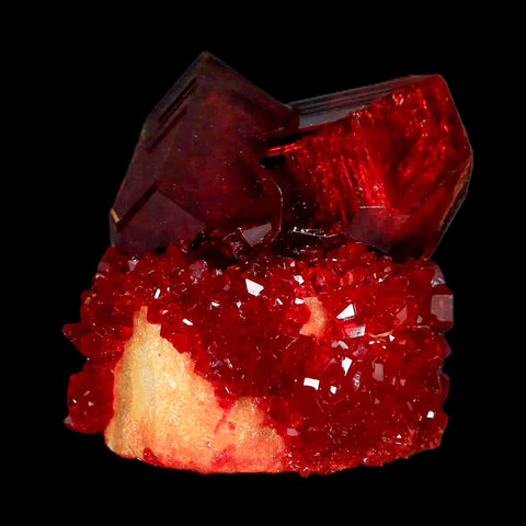 1.9" Stunning Red Pruskite Yellow Base Crystal Mineral Specimen From Poland - Fossil Age Minerals