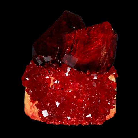 1.9" Stunning Red Pruskite Yellow Base Crystal Mineral Specimen From Poland - Fossil Age Minerals