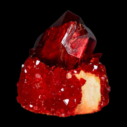 1.9" Stunning Red Pruskite Yellow Base Crystal Mineral Specimen From Poland - Fossil Age Minerals