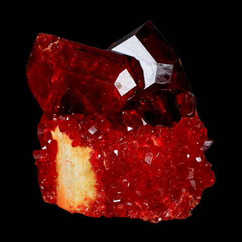 1.9" Stunning Red Pruskite Yellow Base Crystal Mineral Specimen From Poland - Fossil Age Minerals