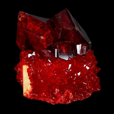 1.9" Stunning Red Pruskite Yellow Base Crystal Mineral Specimen From Poland - Fossil Age Minerals