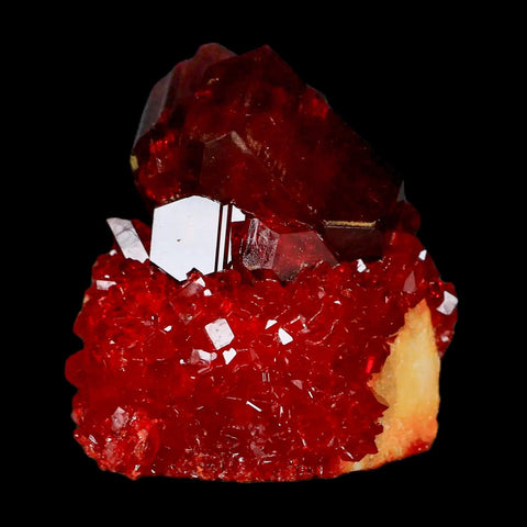 1.9" Stunning Red Pruskite Yellow Base Crystal Mineral Specimen From Poland - Fossil Age Minerals