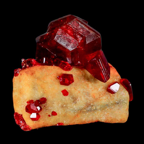 2.2" Stunning Red Pruskite Yellow Base Crystal Mineral Specimen From Poland - Fossil Age Minerals