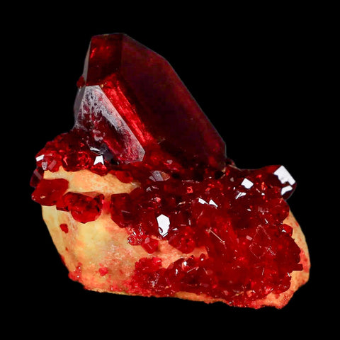 2.3" Stunning Red Pruskite Yellow Base Crystal Mineral Specimen From Poland - Fossil Age Minerals