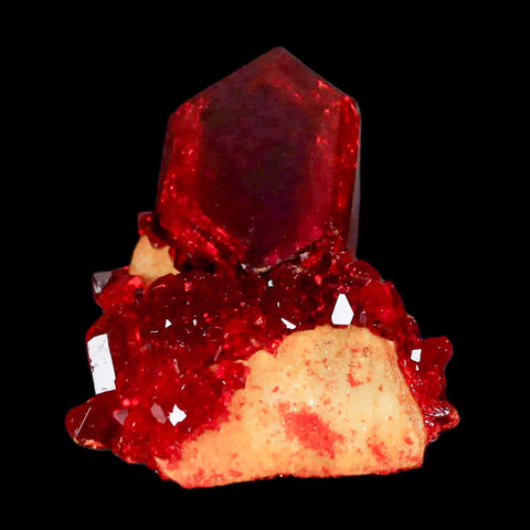 2.3" Stunning Red Pruskite Yellow Base Crystal Mineral Specimen From Poland - Fossil Age Minerals