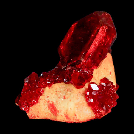 2.3" Stunning Red Pruskite Yellow Base Crystal Mineral Specimen From Poland