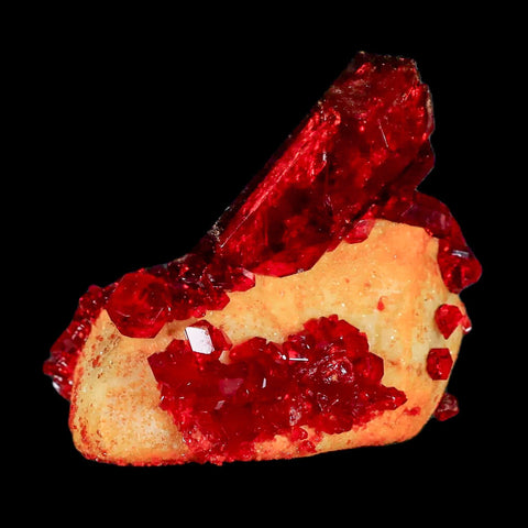 2.3" Stunning Red Pruskite Yellow Base Crystal Mineral Specimen From Poland - Fossil Age Minerals