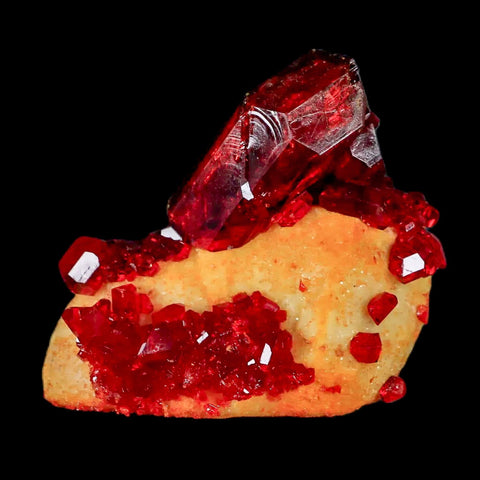 2.3" Stunning Red Pruskite Yellow Base Crystal Mineral Specimen From Poland - Fossil Age Minerals