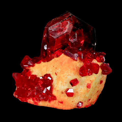 2.3" Stunning Red Pruskite Yellow Base Crystal Mineral Specimen From Poland - Fossil Age Minerals