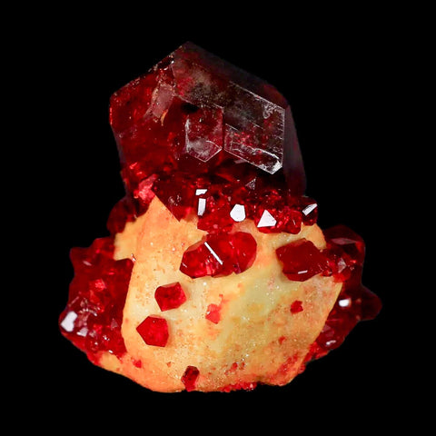 2.3" Stunning Red Pruskite Yellow Base Crystal Mineral Specimen From Poland - Fossil Age Minerals