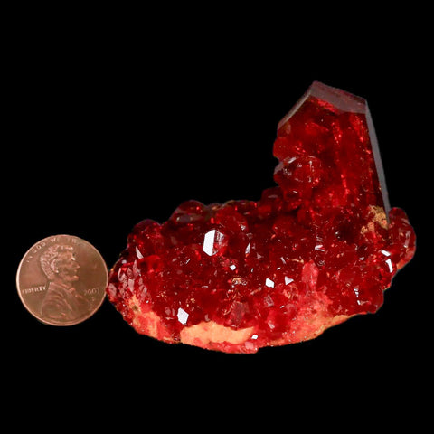 2.5" Stunning Red Pruskite Yellow Base Crystal Mineral Specimen From Poland - Fossil Age Minerals