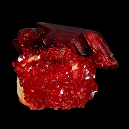 2.3" Stunning Red Pruskite Yellow Base Crystal Mineral Specimen From Poland