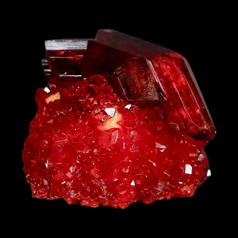 2.3" Stunning Red Pruskite Yellow Base Crystal Mineral Specimen From Poland - Fossil Age Minerals