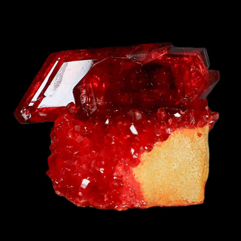 2.3" Stunning Red Pruskite Yellow Base Crystal Mineral Specimen From Poland - Fossil Age Minerals